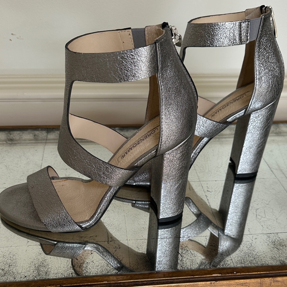 Lorenzo Mari Metallic Silver Block Heels